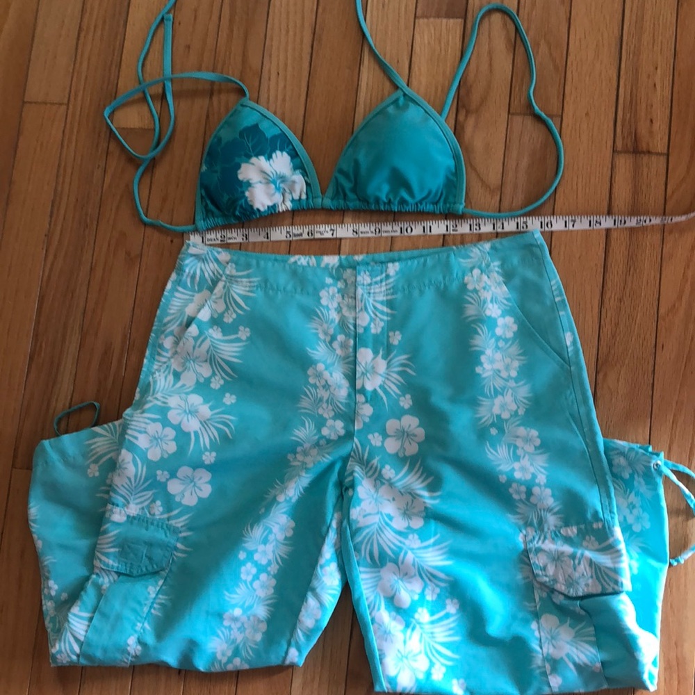 Vintage Sideout teal bikini top/crop pants Lg/5